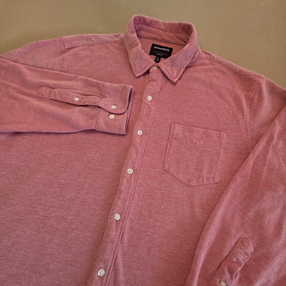 Bonobos Jersey Everyday Shirt Standard Fit Sz XL Red Pink Knit LS Button Shirt